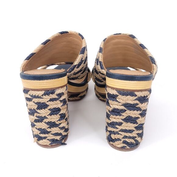 Tory Burch Heels Womens 8 Sandals Slip On Platform Slide Chunky Jute Woven Lola - Picture 7 of 10